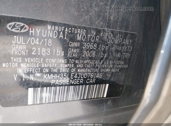 KMHH35LE4JU076146 2018 HYUNDAI ELANTRA GT Gray Vista del compartimento del motor
