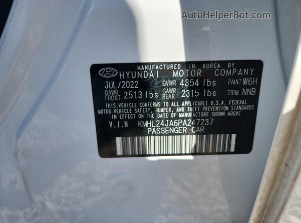 KMHL24JA6PA247237 2023 HYUNDAI SONATA Белый Вид наклейки с VIN-кодом