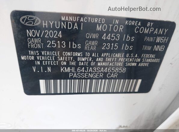 KMHL64JA3SA465858 2025 HYUNDAI SONATA Белый Вид подкапотного пространства