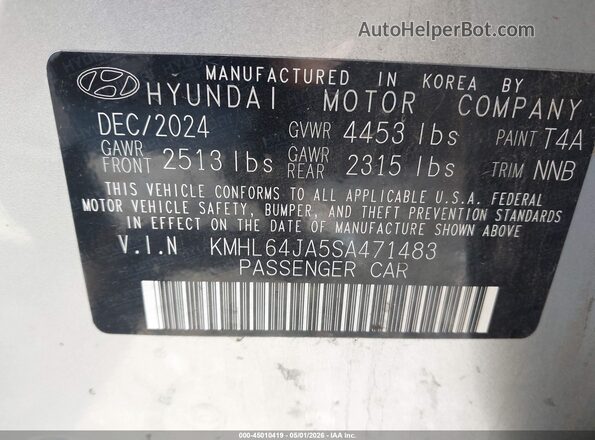 KMHL64JA5SA471483 2025 HYUNDAI SONATA Silver Vista del compartimento del motor