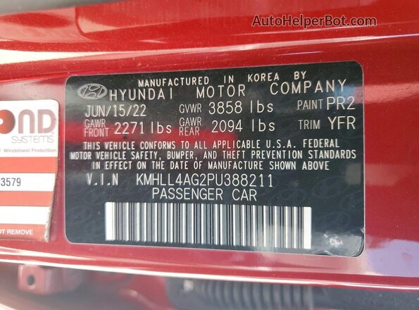 KMHLL4AG2PU388211 2023 HYUNDAI ELANTRA Red Շարժիչի բաժամունքի տեսք