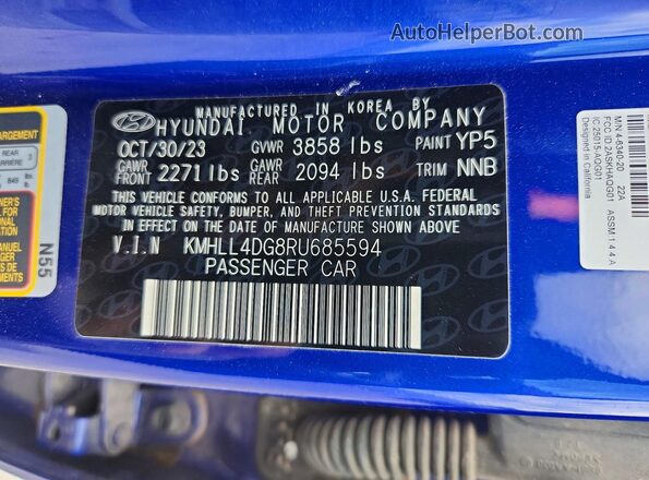 KMHLL4DG8RU685594 2024 HYUNDAI ELANTRA Синий Вид наклейки с VIN-кодом
