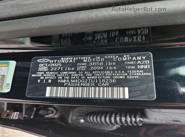 KMHLM4DG2TU118236 2026 HYUNDAI ELANTRA Черный Вид наклейки с VIN-кодом