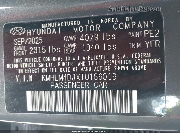KMHLM4DJXTU186019 2026 HYUNDAI ELANTRA HYBRID Gray ძრავის განყოფილების ხედი