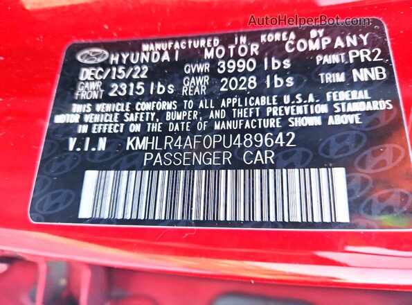 KMHLR4AF0PU489642 2023 HYUNDAI ELANTRA Красный Вид наклейки с VIN-кодом