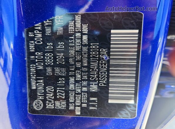 KMHLS4AG4MU128181 2021 HYUNDAI ELANTRA Blue Вид наклейки з VIN-кодом