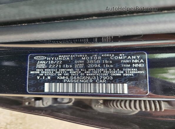KMHLS4AG6NU317903 2022 HYUNDAI ELANTRA Черный Вид подкапотного пространства