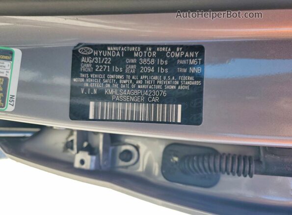 KMHLS4AG8PU423076 2023 HYUNDAI ELANTRA Gray Vista de la etiqueta del VIN