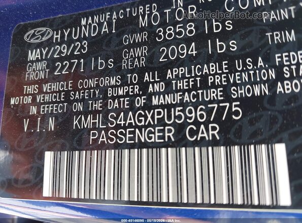 KMHLS4AGXPU596775 2023 HYUNDAI ELANTRA Blue Widok komory silnika