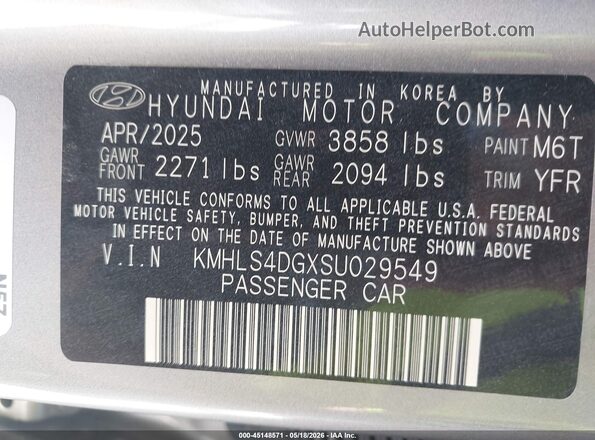 KMHLS4DGXSU029549 2025 HYUNDAI ELANTRA Silver Vista del compartimento del motor