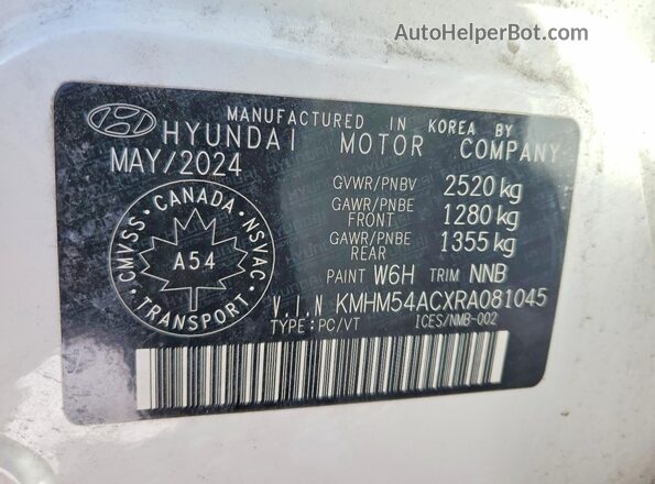 KMHM54ACXRA081045 2024 HYUNDAI IONIQ Белый Вид наклейки с VIN-кодом