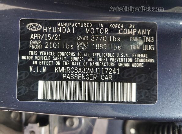 KMHRC8A32MU117241 2021 HYUNDAI VENUE Синий Вид наклейки с VIN-кодом