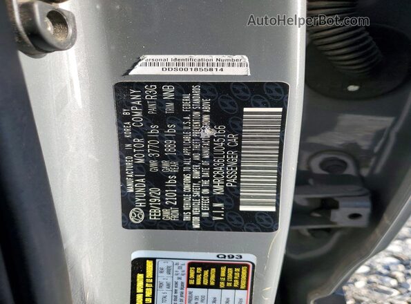 KMHRC8A36LU045166 2020 HYUNDAI VENUE Gray VIN կոդի պիտակի տեսք