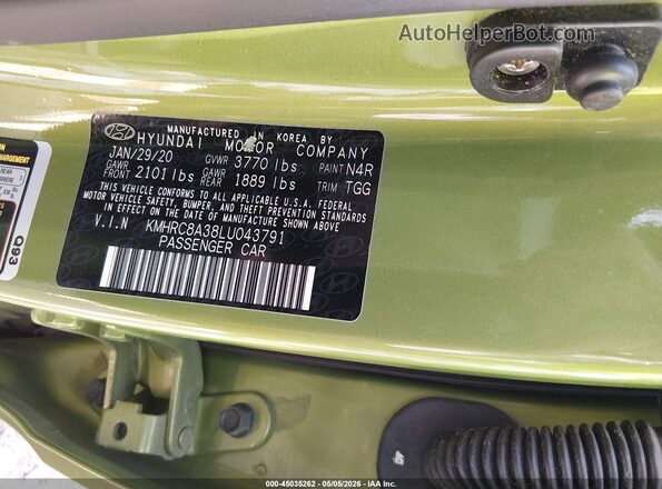 KMHRC8A38LU043791 2020 HYUNDAI VENUE Green ძრავის განყოფილების ხედი