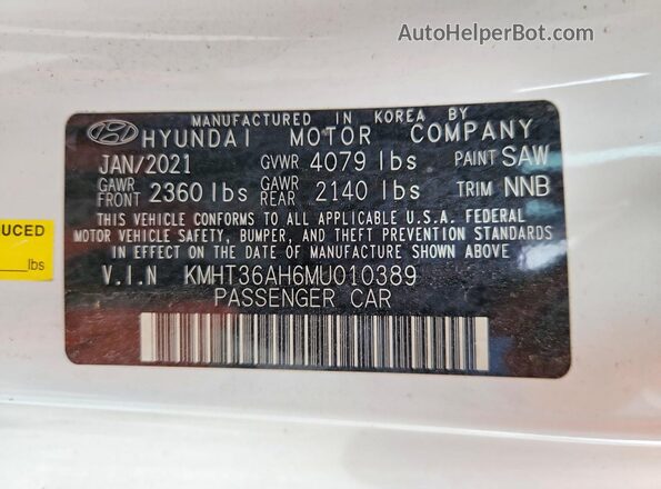 KMHT36AH6MU010389 2021 HYUNDAI VELOSTER White Vista del compartimento del motor