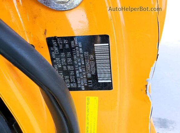 KMHTC6AD0HU311338 2017 HYUNDAI VELOSTER Желтый Вид подкапотного пространства
