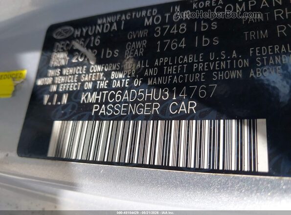 KMHTC6AD5HU314767 2017 HYUNDAI VELOSTER Silver Widok komory silnika