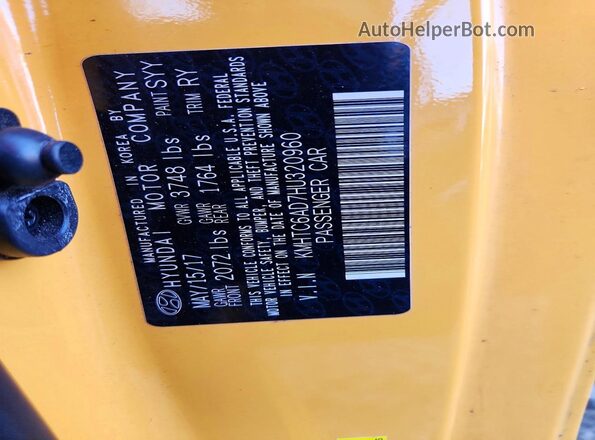 KMHTC6AD7HU320960 2017 HYUNDAI VELOSTER Желтый Вид подкапотного пространства