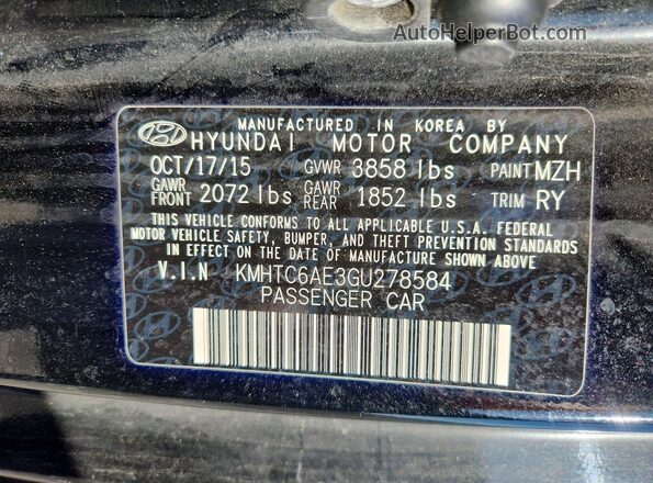 KMHTC6AE3GU278584 2016 HYUNDAI VELOSTER Black Vista del compartimento del motor