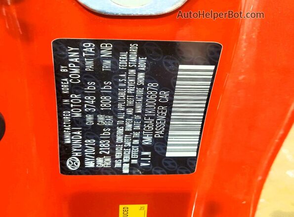 KMHTG6AF1KU006878 2019 HYUNDAI VELOSTER Orange Widok komory silnika