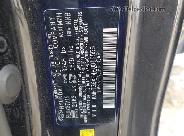 KMHTG6AF4KU019558 2019 HYUNDAI VELOSTER Черный Вид наклейки с VIN-кодом