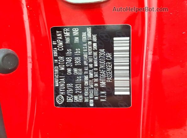 KMHTG6AF7KU017304 2019 HYUNDAI VELOSTER Red ძრავის განყოფილების ხედი