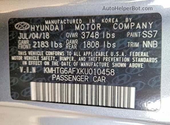 KMHTG6AFXKU010458 2019 HYUNDAI VELOSTER Серый Вид подкапотного пространства