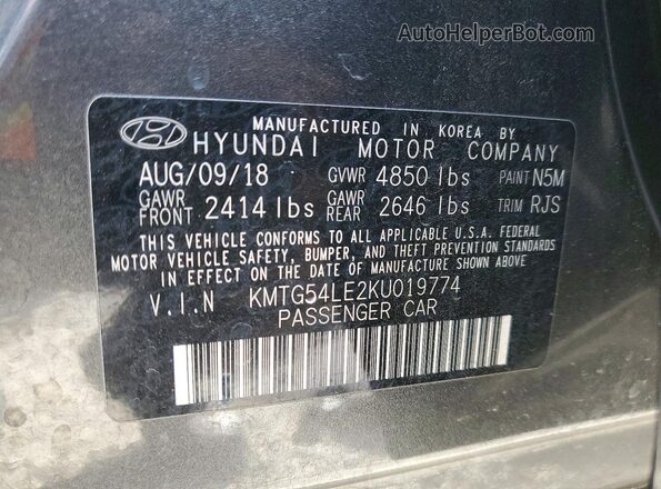 KMTG54LE2KU019774 2019 GENESIS G70 Серый Вид наклейки с VIN-кодом