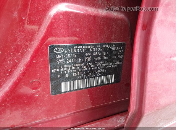 KMTG64LA8LU046599 2020 GENESIS G70 Красный Вид подкапотного пространства