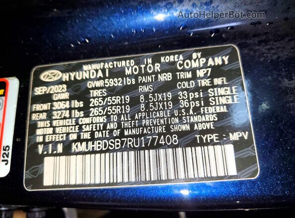 KMUHBDSB7RU177408 2024 GENESIS GV80 Blue Vista de la etiqueta del VIN