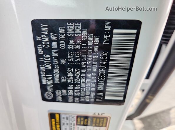 KMUHCESC0PU141553 2023 GENESIS GV80 White VIN կոդի պիտակի տեսք
