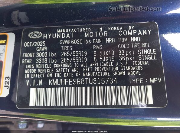 KMUHFESB8TU315734 2026 GENESIS GV80 Blue Widok komory silnika