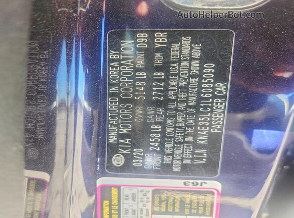 KNAE35LC1L6085090 2020 KIA STINGER Синий Вид наклейки с VIN-кодом