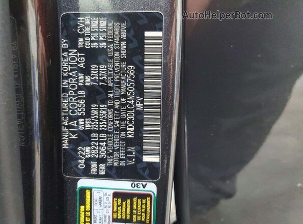 KNDC3DLC4N5057569 2022 KIA EV6 Угольный Вид наклейки с VIN-кодом