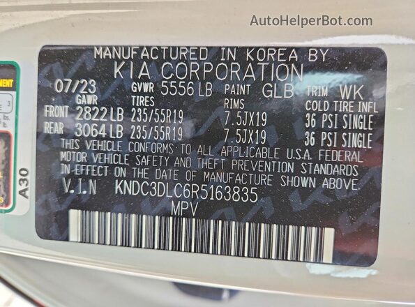 KNDC3DLC6R5163835 2024 KIA EV6 Серый Панорамный вид салона 360°