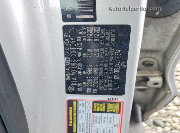 KNDCB3LC4J5161874 2018 KIA NIRO Silver Widok naklejki z numerem VIN