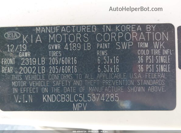 KNDCB3LC5L5374285 2020 KIA NIRO Белый Вид подкапотного пространства