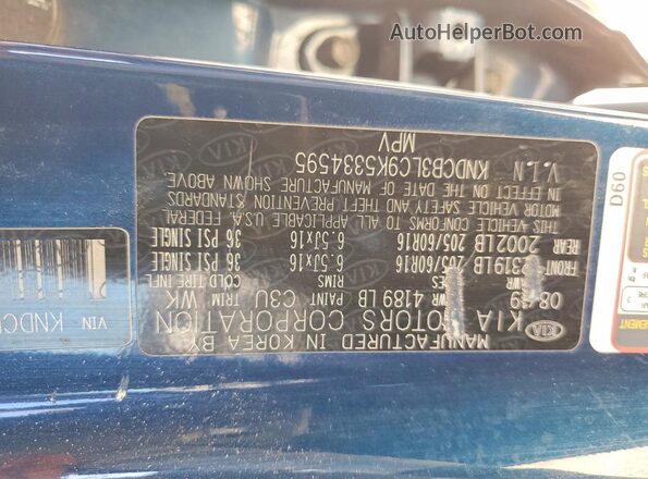 KNDCB3LC9K5334595 2019 KIA NIRO Blue Вид наклейки з VIN-кодом