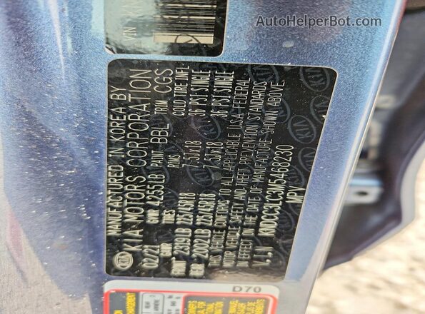 KNDCC3LC3M5468230 2021 KIA NIRO Синий Вид наклейки с VIN-кодом