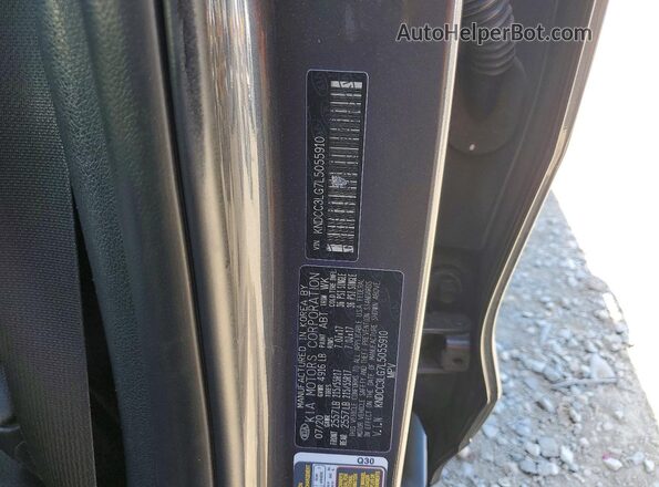 KNDCC3LG7L5055910 2020 KIA NIRO Gray Widok naklejki z numerem VIN