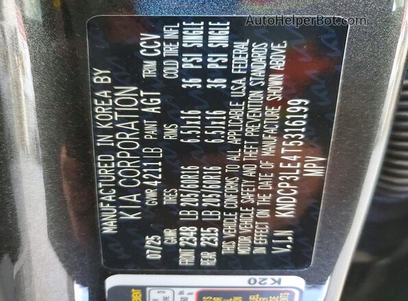 KNDCP3LE4T5316199 2026 KIA NIRO Gray Vista de la etiqueta del VIN