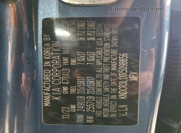 KNDCR3L1XR5098656 2024 KIA NIRO Синий Вид наклейки с VIN-кодом