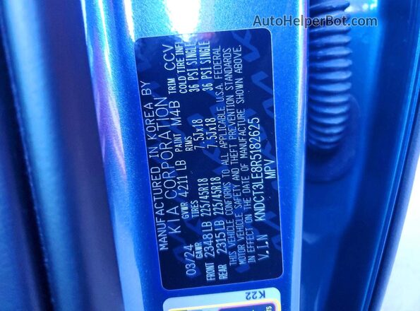 KNDCT3LE8R5182625 2024 KIA NIRO Синий Панорамный вид салона 360°