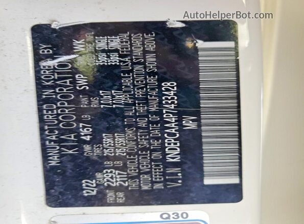 KNDEPCAA4P7433428 2023 KIA SELTOS White Widok naklejki z numerem VIN