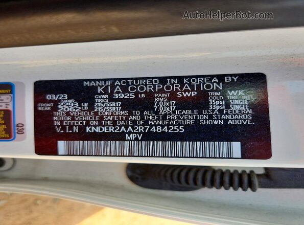 KNDER2AA2R7484255 2024 KIA SELTOS White Vista de la etiqueta del VIN