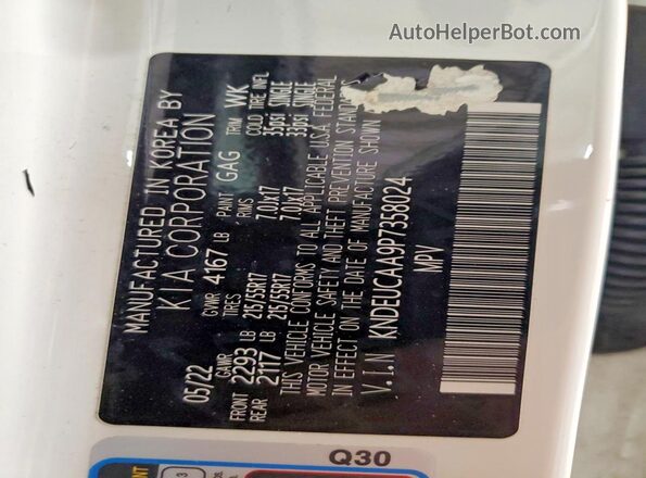 KNDEUCAA9P7358024 2023 KIA SELTOS White Widok naklejki z numerem VIN