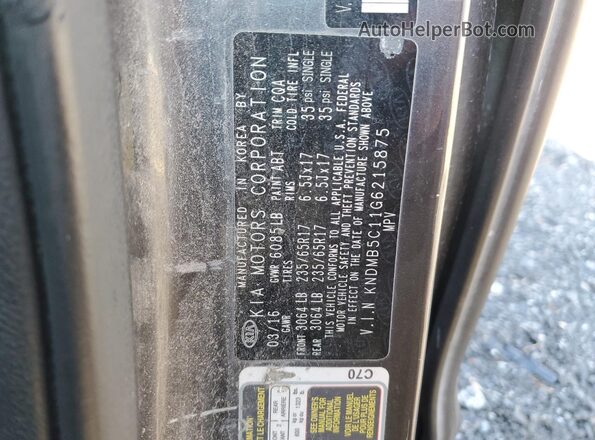 KNDMB5C11G6215875 2016 KIA SEDONA Gray Вид наклейки з VIN-кодом