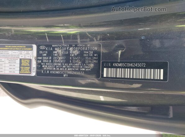 KNDMB5C11H6245072 2017 KIA SEDONA Gray Вид підкапотного простору