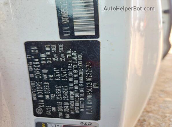 KNDMB5C12H6232623 2017 KIA SEDONA White Панорамний вид салону 360°
