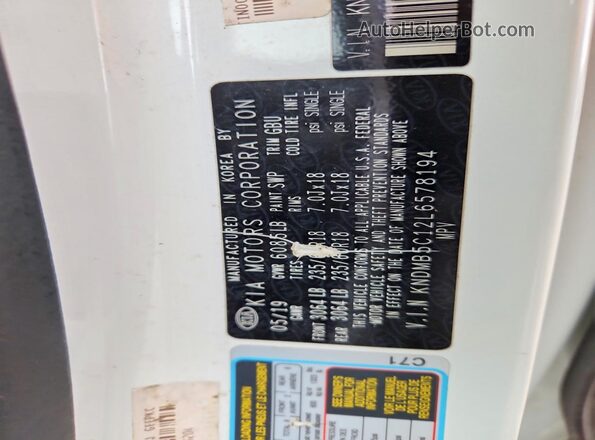 KNDMB5C12L6578194 2020 KIA SEDONA White Вид наклейки з VIN-кодом
